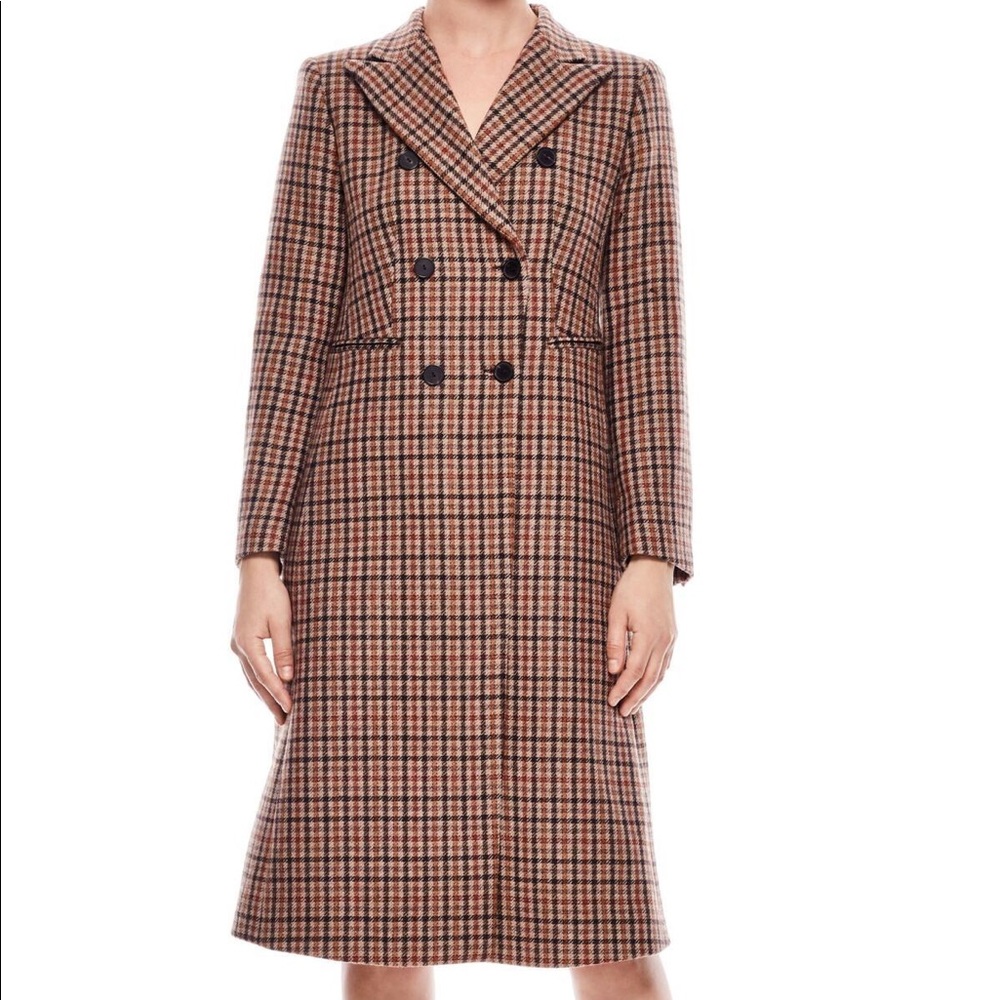 Sandro Colere Camel checked wool coat (wore twice)